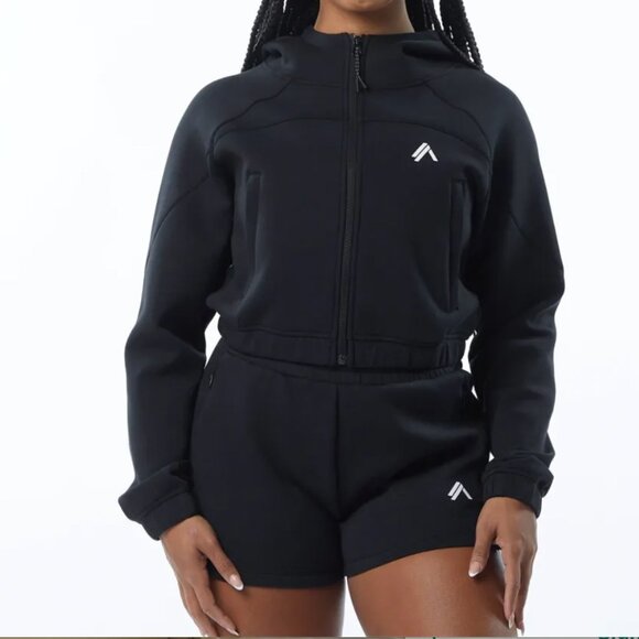 Alphalete ELMTS Full Zip Crop Jacket Black XS Training Athleisure Gorpcore Stree - Picture 1 of 6